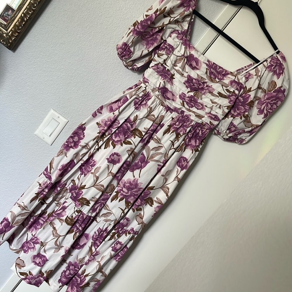 ABERCROMBIE Emerson Floral Poplin Puff Sleeves Midi Dress Medium